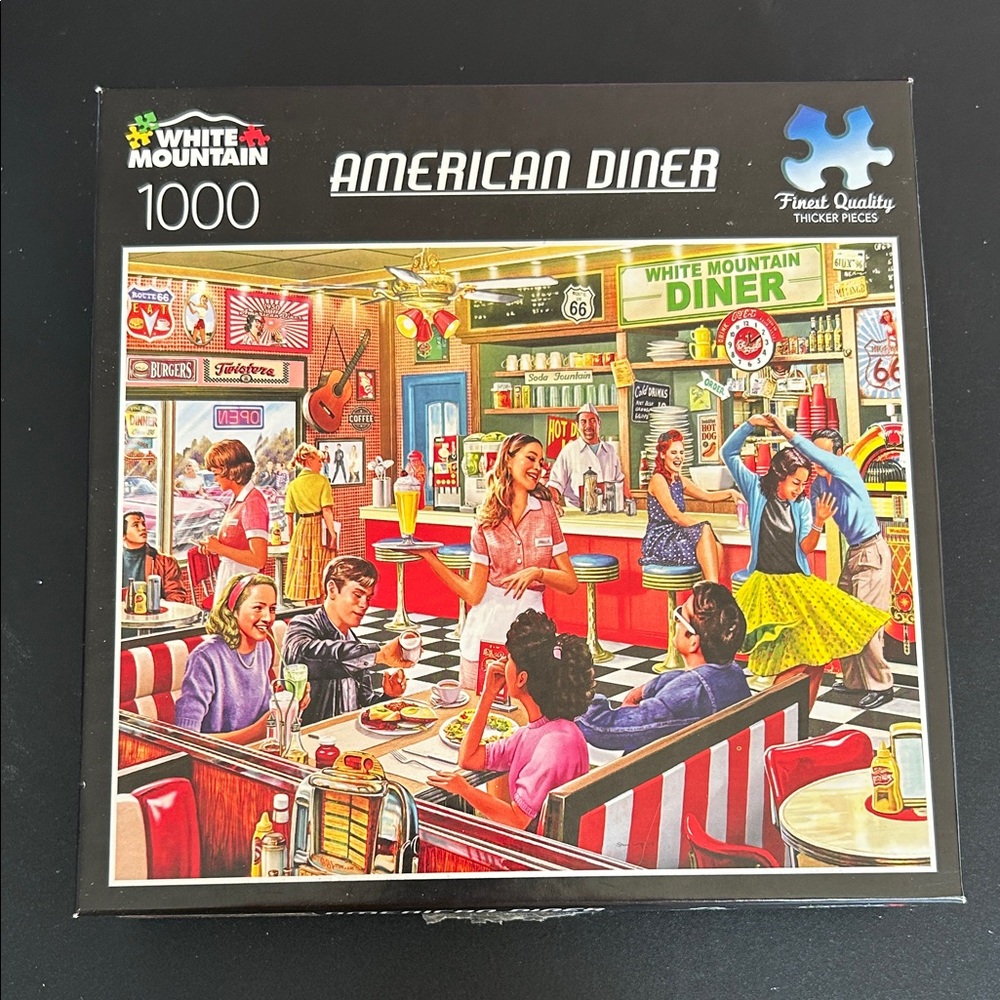 White Mountain American Diner Puzzle - Vibrant Red and Blue